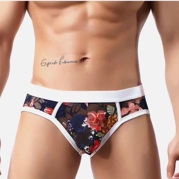 NWOT Men's Floral Sheer Pouch Briefs Panties Underwear Lingerie Sexy - Picture 4 of 10